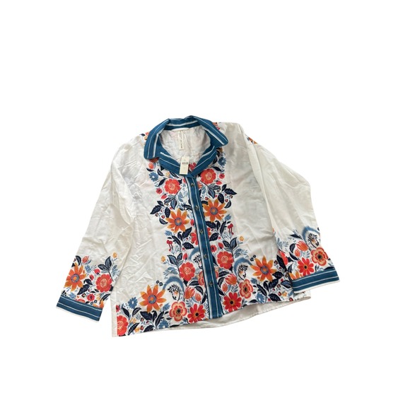 Anthropologie Real Fun Wow Floral Top White Large Boho Cottagecore - Picture 1 of 5